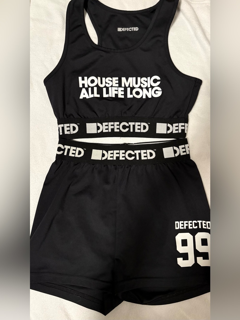 Defected Black 'House Music All Life Long' Crop Top & Shorts Set